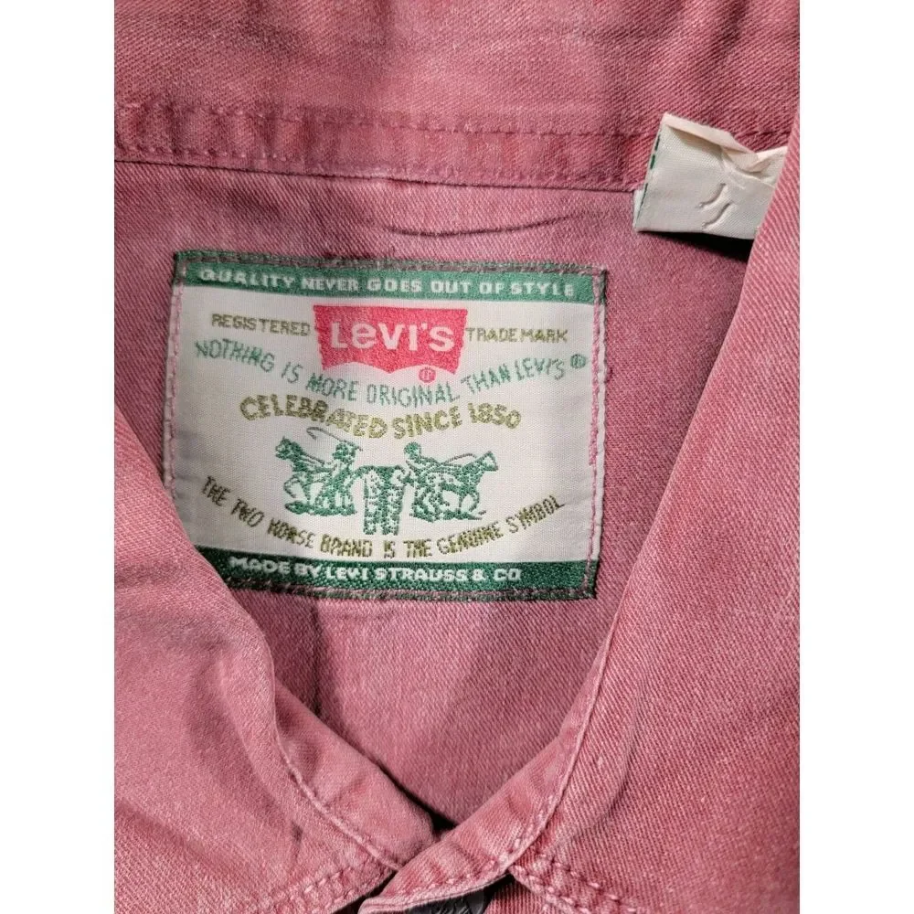 VTG 90s Levis Metal Button Front Long Sleeve Faded Red White Tab Shirt XL‎